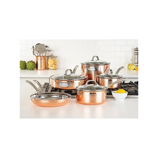 Viking Copper Clad 3-Ply Hammered 10 Piece Cookware Set 4 Viking Copper Clad 3-Ply Hammered 10 Piece Cookware Set - Image 2